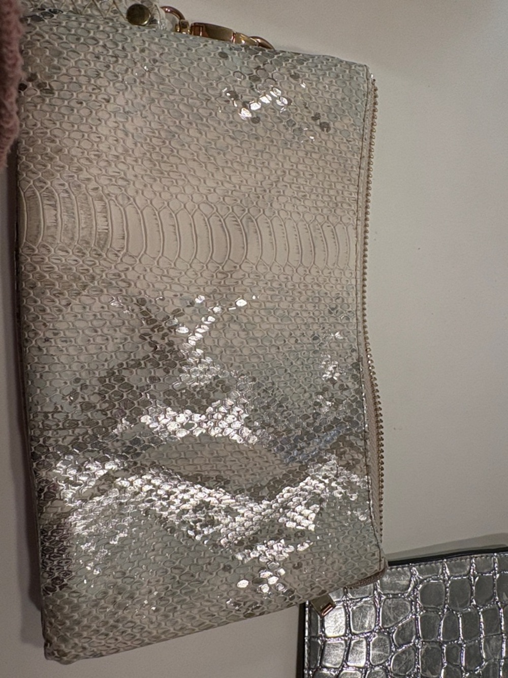 Silver Metallic Textured Women’s Clutch Bag